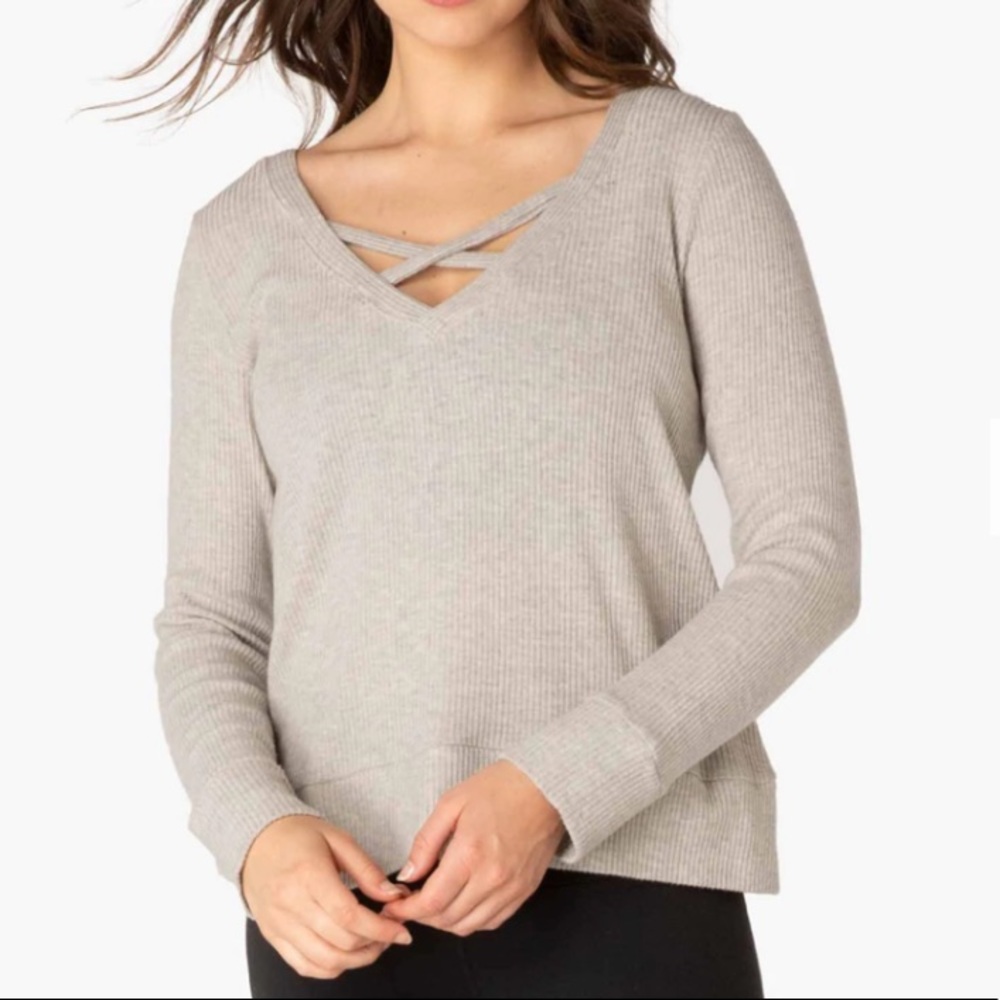 [EUC] Beyond Yoga In Line Reversible Pullover in Oatmeal Heather size small